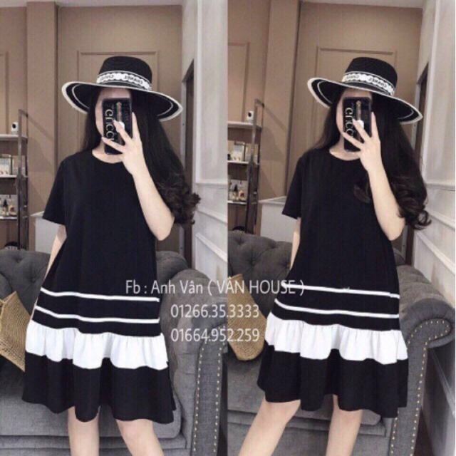 Váy đầm bầu đuôi cá sọc đen cotton