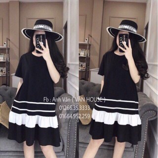 Váy đầm bầu đuôi cá sọc đen cotton