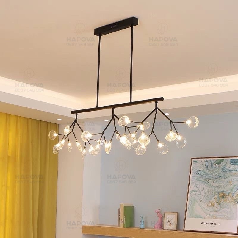 Đèn thả hera ngang màu đen 27 lá thủy tinh HAPOVA BONIA 6985