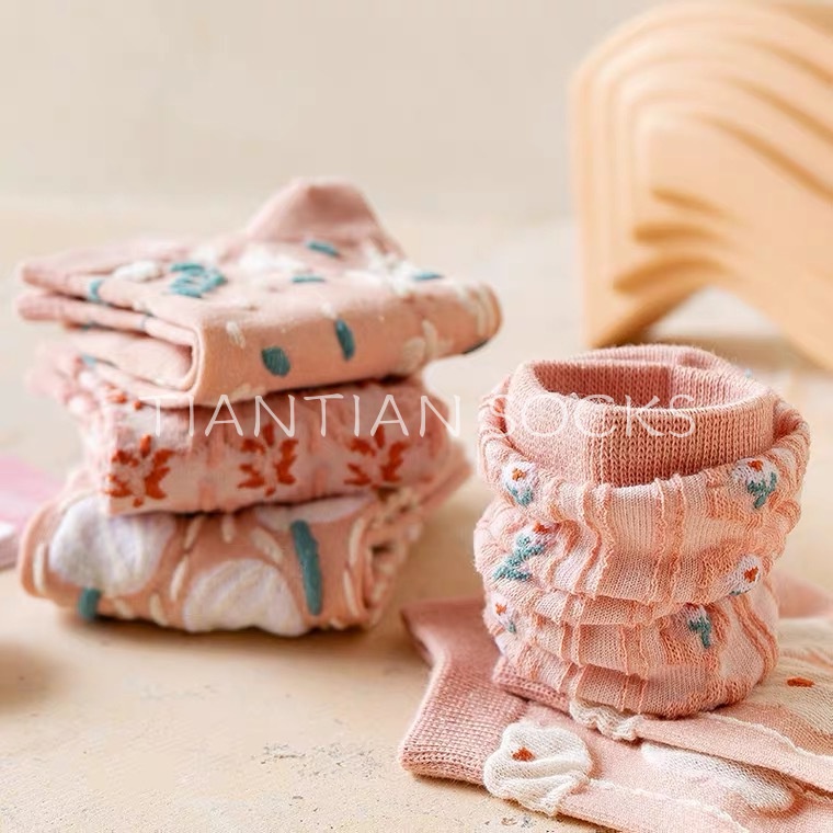 TIAN TIAN T155 Tất  nữ Cotton cổ ngắn Vớ cổ Thấp Màu Hồng Dễ Thương Phong Cách Hàn Quốc Thời Trang Cho Nữ