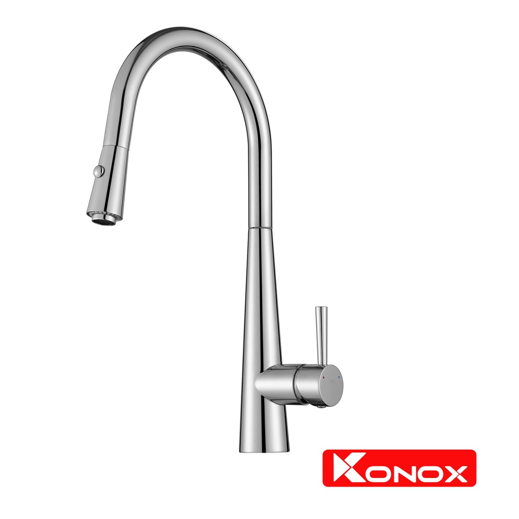 Vòi rửa bát rút dây KONOX KN1901C hợp kim đồng 61% tiêu chuẩn Châu Âu CW617N, bề mặt xử lý công nghệ PVD Chrome 5 lớp