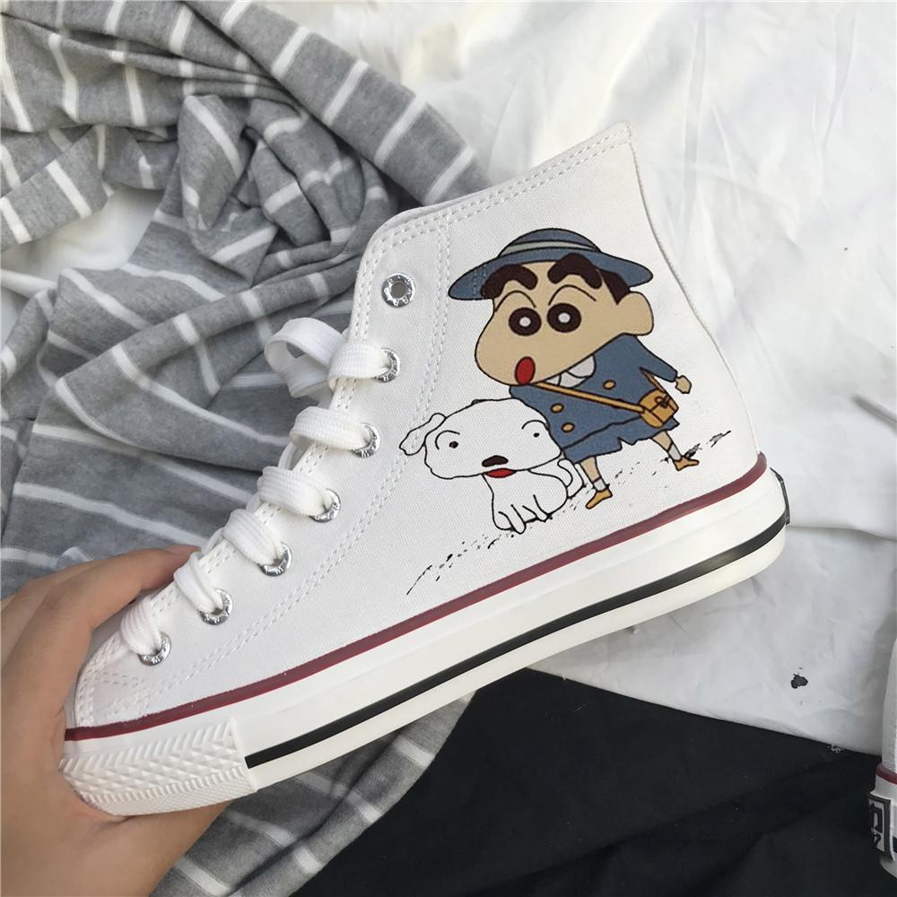 Giày Vải Canvas Cổ Cao 22 Họa Tiết Shin-Chan Vẽ Tay Phong Cách Mới Trung Quốc Dễ Phối Đồ Cho Học Sinh
