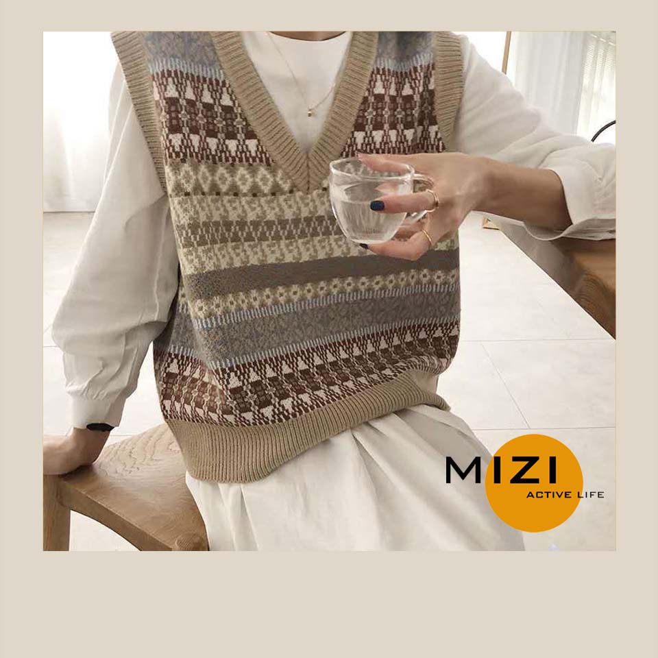 Áo len gile nữ hàn quốc form rộng cổ chữ v cao cấp thổ cẩm MIzi AN03 | BigBuy360 - bigbuy360.vn