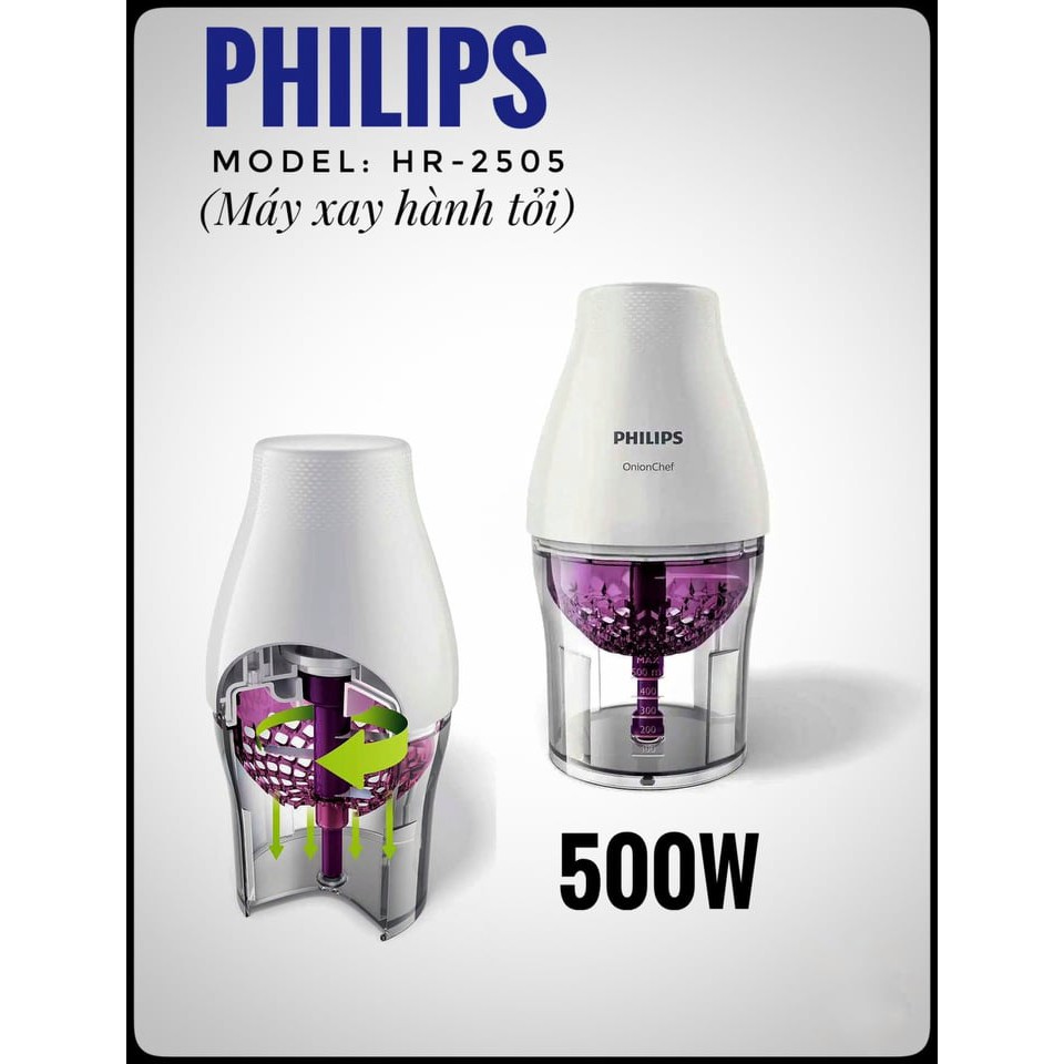 [Mã 155ELSALE giảm 7% đơn 300K] (Mã CHUT002 giảm 8%) Máy xay thịt, xay hành tỏi PHILIPS HR2505 - Hàng Chính Hãng