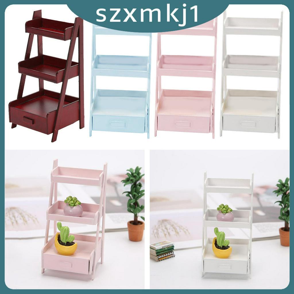 Kệ Gỗ 3 Tầng Mini Trưng Bày Chậu Hoa Trang Trí Phong Cảnh Phòng Búp Bê 1 / 12