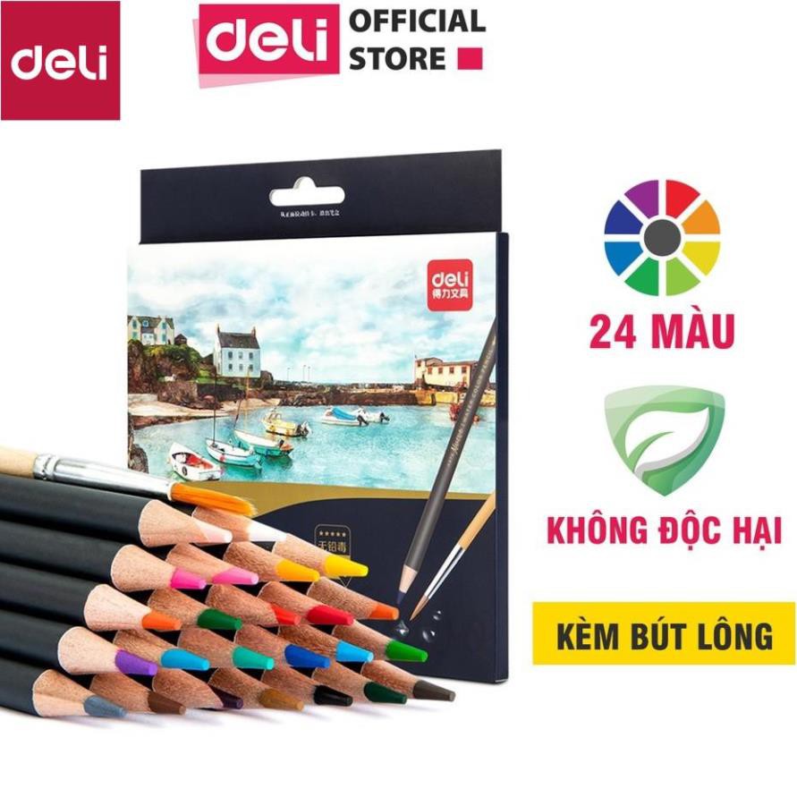 Bút chì màu nước cao cấp Deli 24 - 36 - 48 màu/ hộp kèm bút lông - 6518/6519/6520 [Deli]