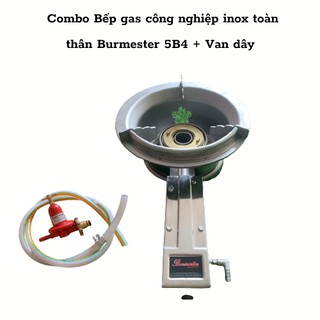 Bếp gas công nghiệp inox Burmester 5B4 + van dây bếp gas,Hệ thống đánh lửa: Magneto Mâm chia lửa : gang sơn.