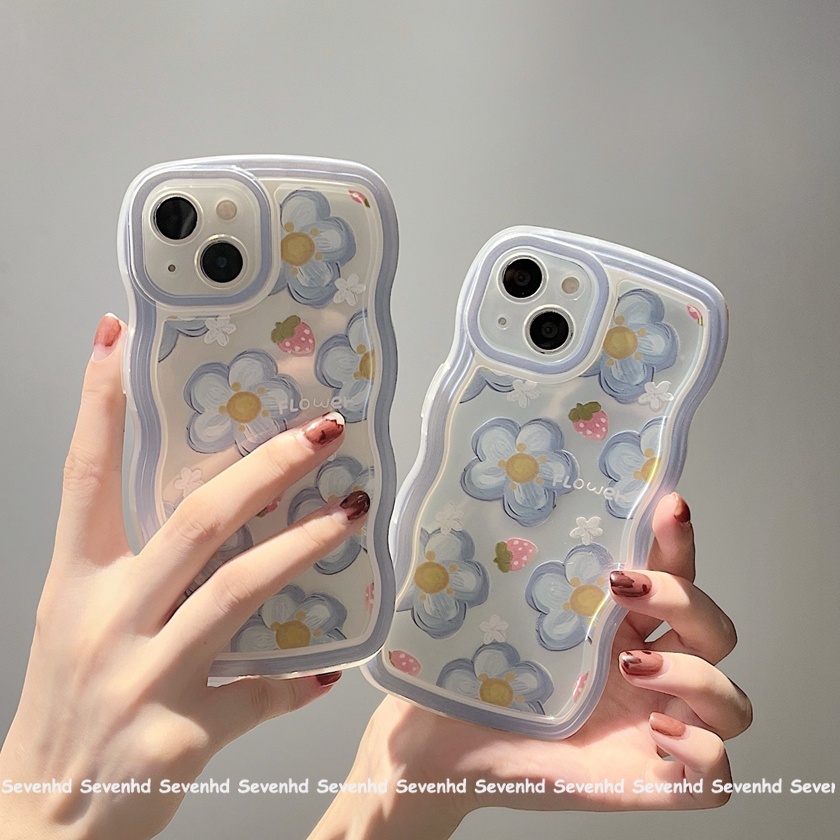 Ốp Điện Thoại Mềm Họa Tiết Hoa Màu Xanh Dương Cho iPhone 13 12 11 Pro Max Xs Max Xr X 7 8 6 6s Plus