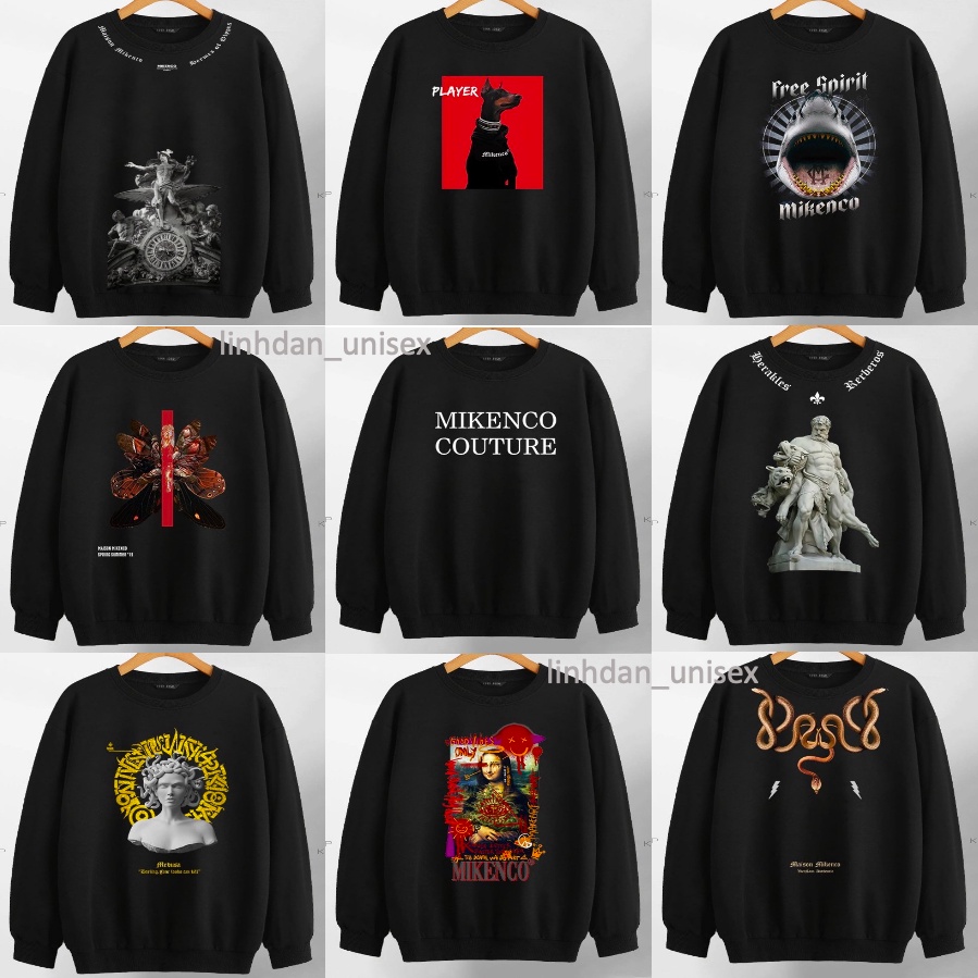 Áo Mikenco sweter dài tay 22 mẫu thu đông trend chất nỉ cotton cực chất, áo hoodie nỉ ngoại bigsize