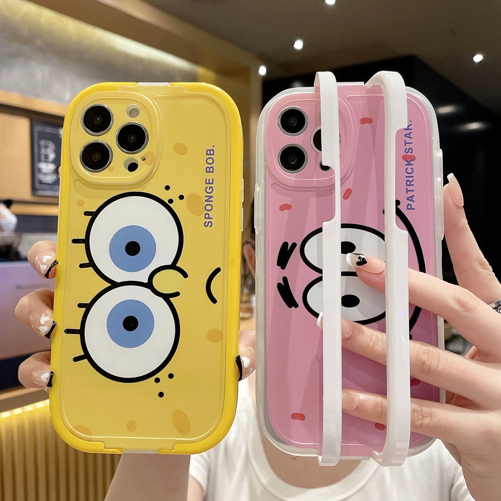 Ốp Điện Thoại Dẻo Họa Tiết Hoạt Hình SpongeBob Kèm Giá Đỡ Cho iPhone 13 12 11 Pro Max X XR Xs Max 7 8 Plus