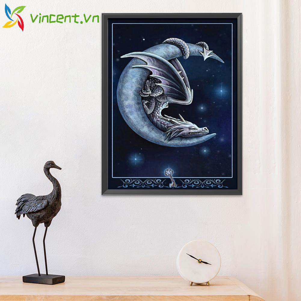 Tranh Thêu Chữ Thập Hình Con Rồng Và Mặt Trăng 11ct