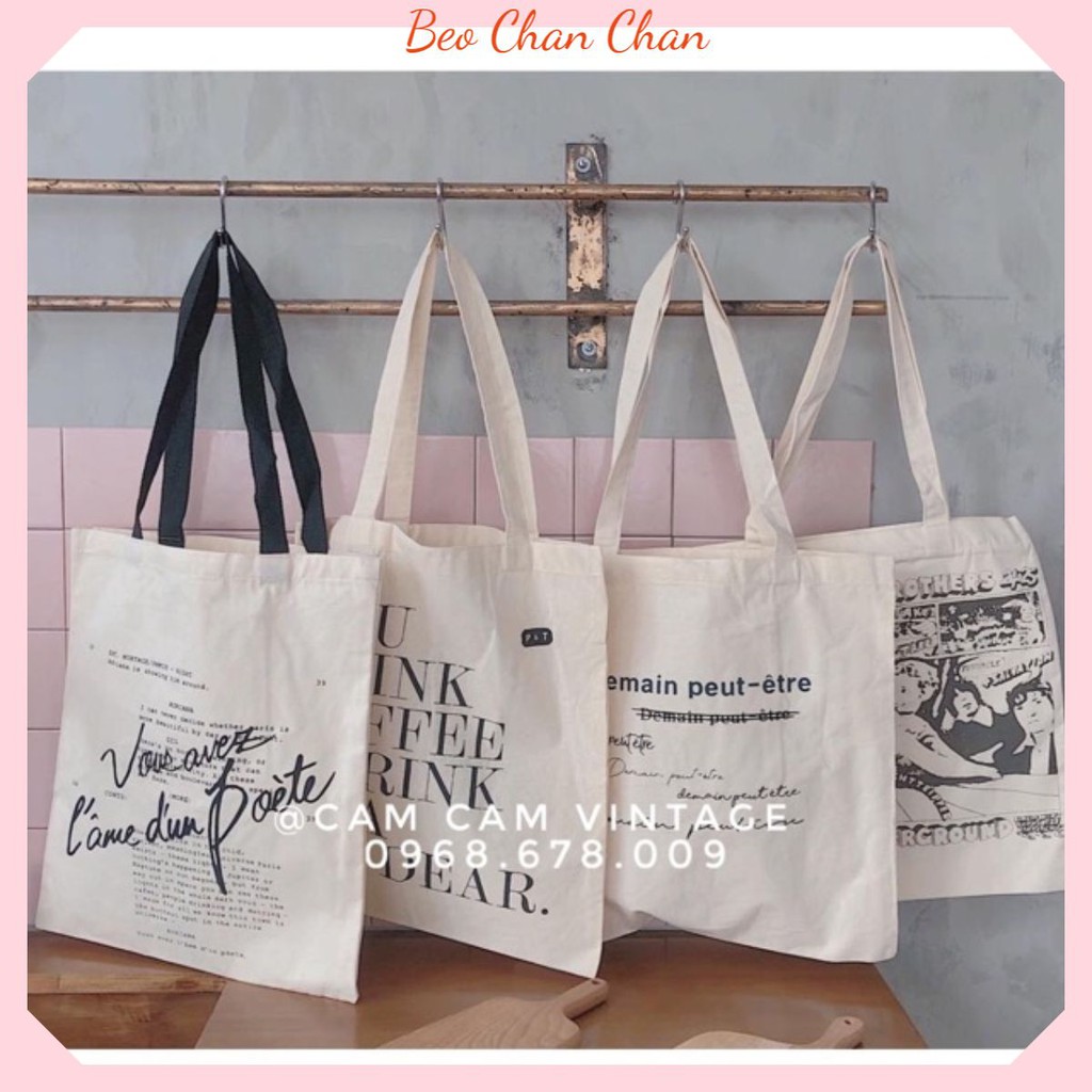 TÚI TOTE VẢI TÚI VẢI VINTAGE TRẮNG NGÀ HOTTREND