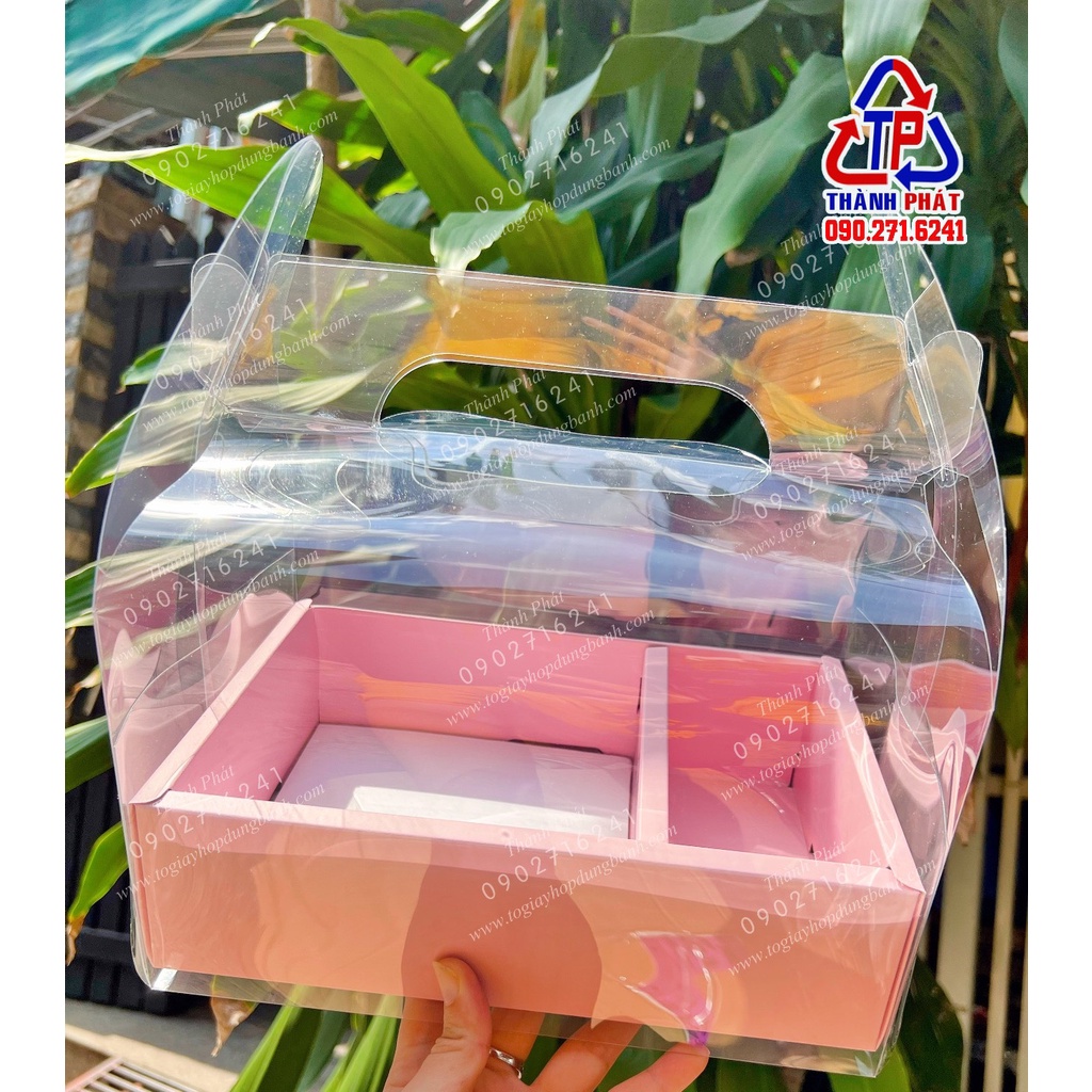 5 Hộp 2 ngăn đế hồng đựng bánh kem mini - bánh bento cake và hoa tặng quà lễ 20-10