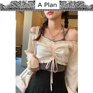  Áo hai dây dáng ngắn phối dây rút thời trang mùa hè