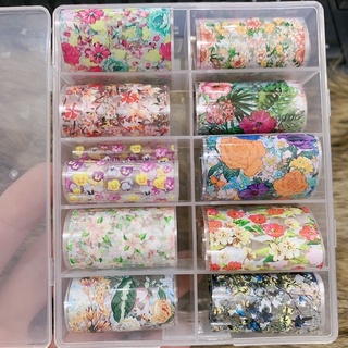 Set foil 10 mẫu ẩn móng - foil ẩn móng nail - thương hiệu , hoa ,vân đá v.v - trùm nail mi
