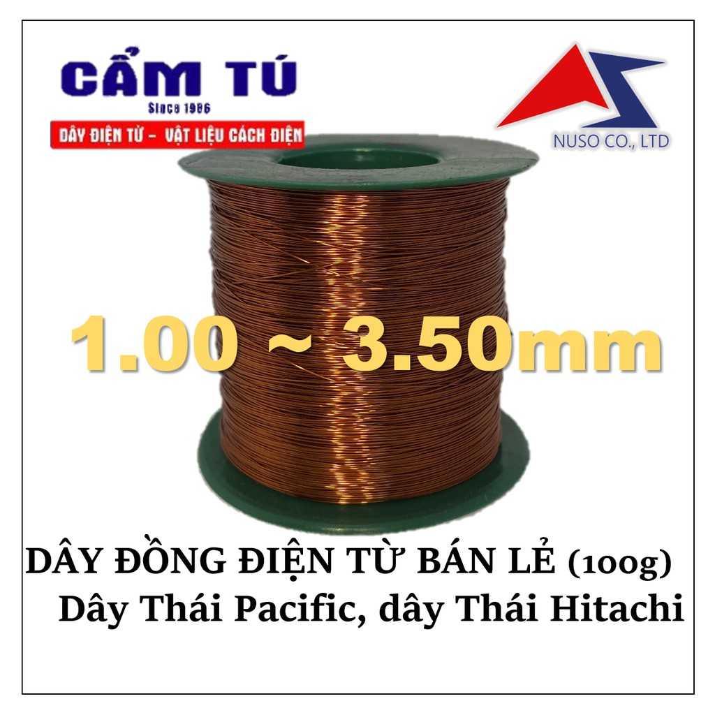 Dây đồng quấn motor, biến áp (100gram) (Dây Điện từ) (1.00-3.50MM) dây đồng tráng men Thái Lan