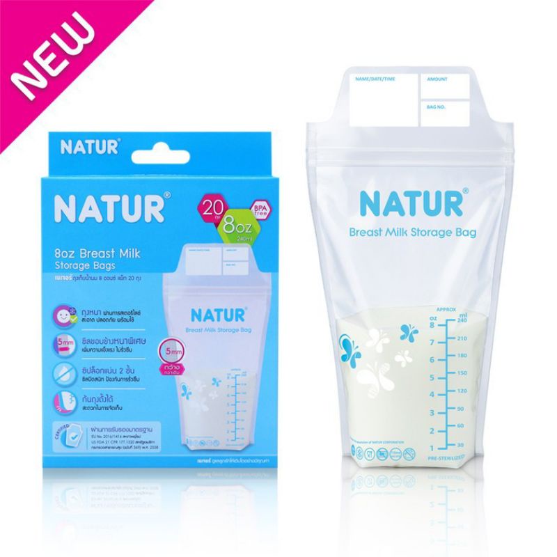 Túi trữ sữa Natur Thái Lan loại 2 khóa zip 240ml-30 chiếc