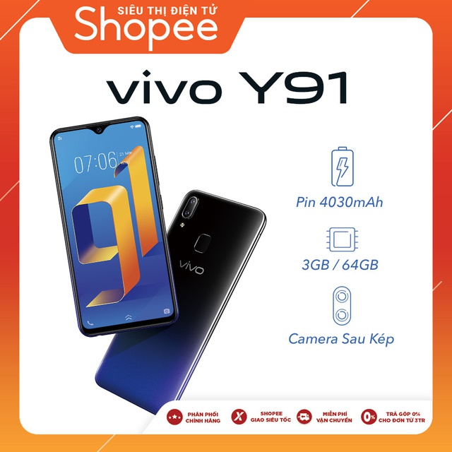 Điện Thoại Vivo Y91 3Gb + 64Gb - Hàng Chính Hãng