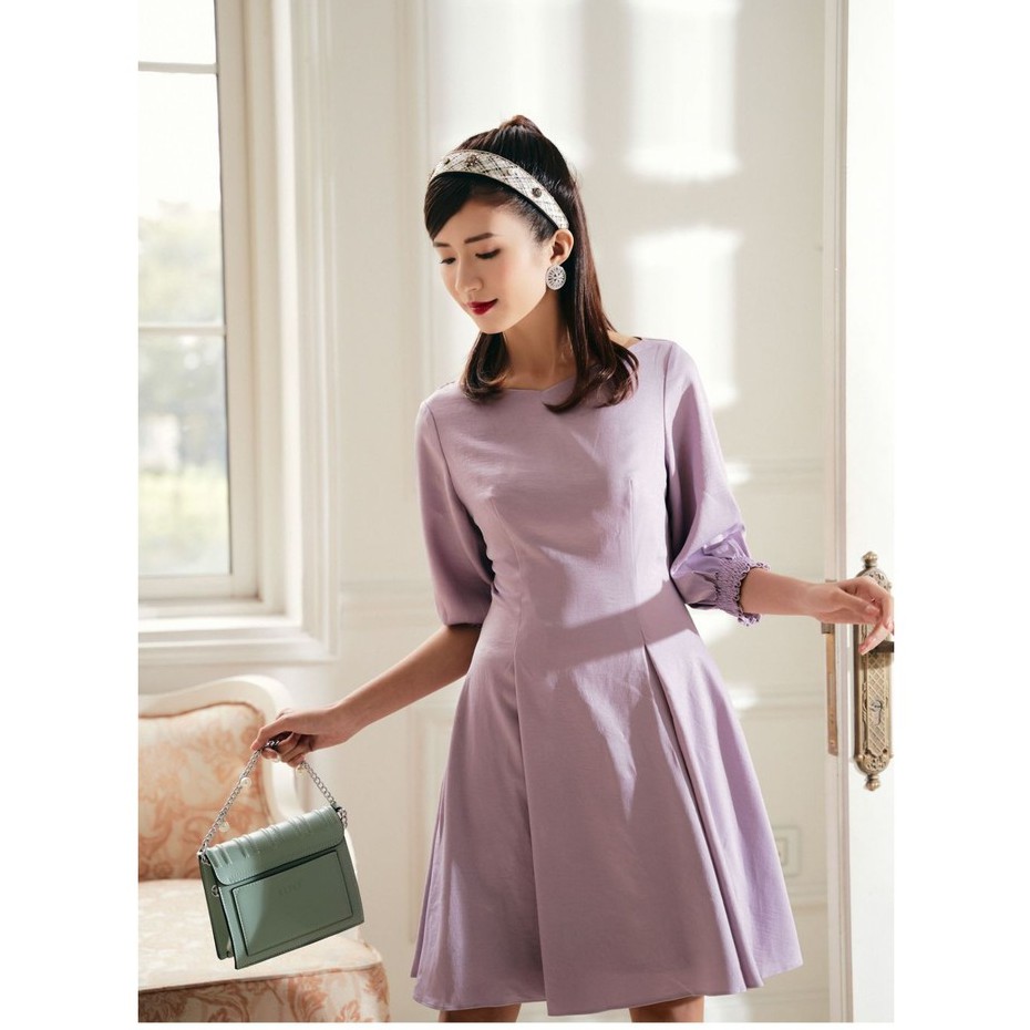 Đầm lụa tím tay lửng thiết kế Elise | BigBuy360 - bigbuy360.vn