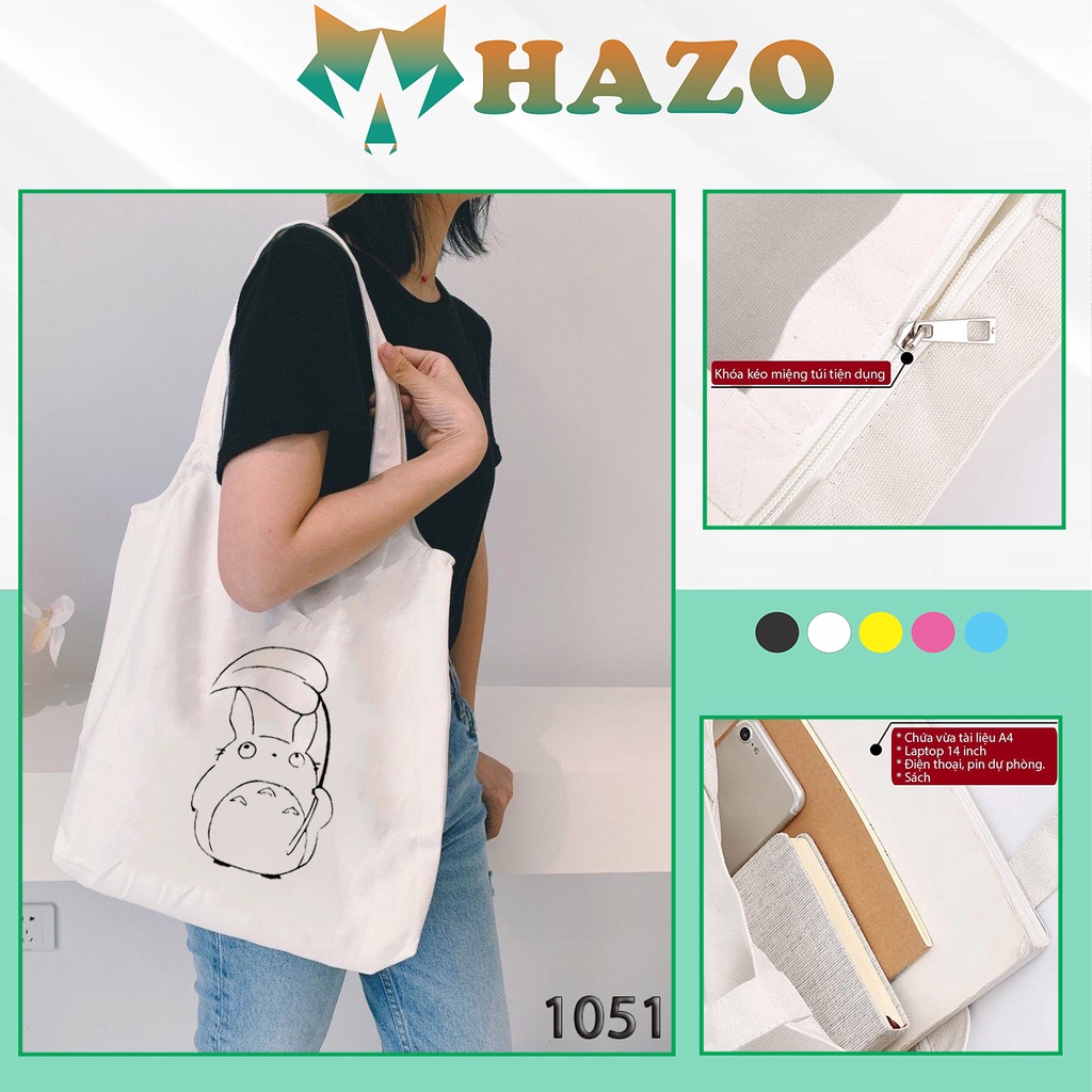 Túi Tote Trắng Chất Vải Canvas 1051 Toroto Che Mưa Dễ Thương Hàng Chuẩn Đẹp - Hazo