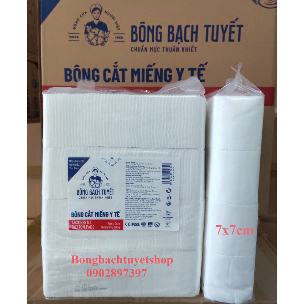 Bông Cắt Miếng sẵn 500gr/ gói ( size 5x5 / 7x7 / 10x10 ) - Hàng chính hãng Bông Bạch Tuyết