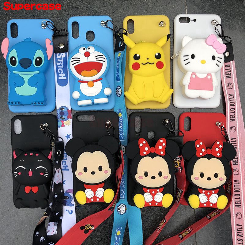 Ốp Điện Thoại TPU Mềm Gắn Ví Khóa Kéo Hình Mickey / Minnie / Doraemon / Stitch 3D Cho iPhone 11 Pro Xs Max XR Xs X 8 7 Plus