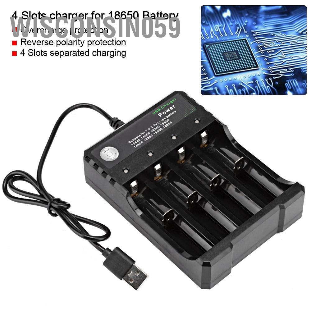 Wisconsin059 4 Slots Universal USB Smart Battery Charger For 18650 Rechargeable