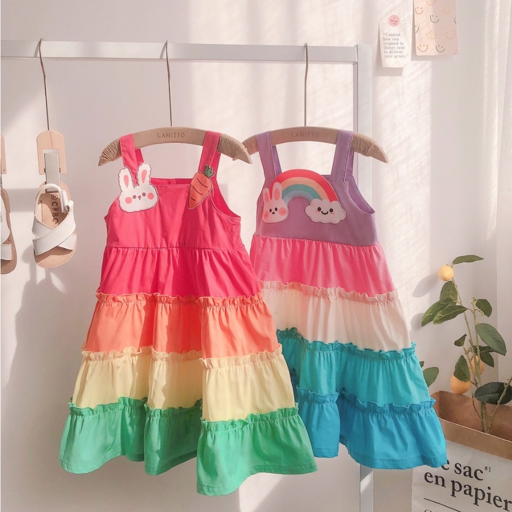 Đầm Sát Nách Màu Cầu Vồng Cho Bé 2-7 Tuổi