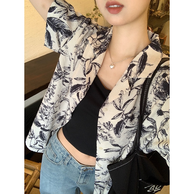 Áo Sơ Mi Ngắn Tay Họa Tiết Hoa Thời Trang Cho Nữ