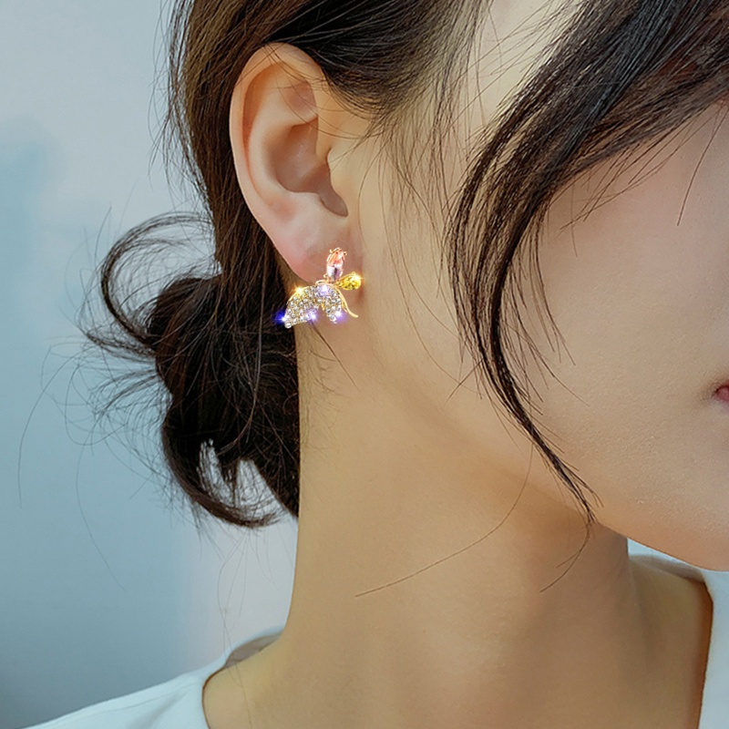 Bông Tai Mạ Bạc 925 Hình Chú Ong Đính Đá Phong Cách Hàn Quốc