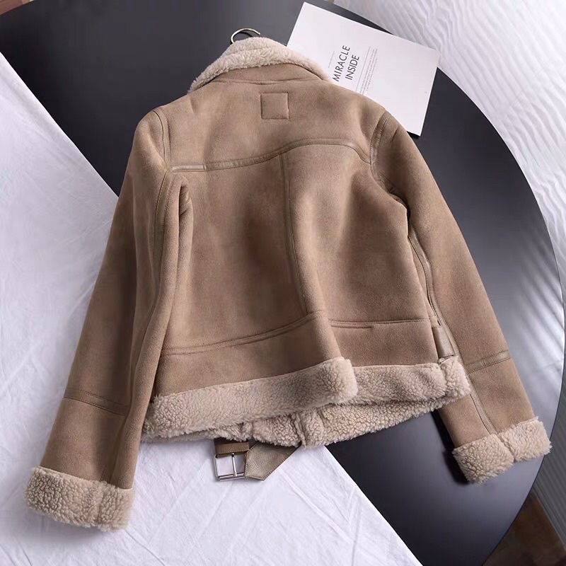 Áo khoác Zara da lộn màu nude+ đen lông trần chống thấm nước cực ấm (new collection 2018) | BigBuy360 - bigbuy360.vn