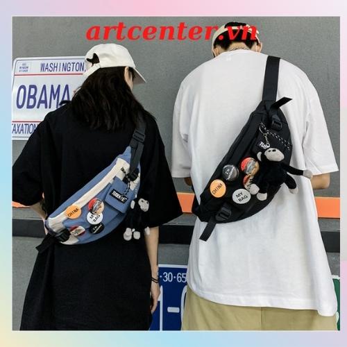 Túi đeo chéo mini nam nữ + Tăng móc treo huy hiệu đi học đi chơi chống nước cao cấp