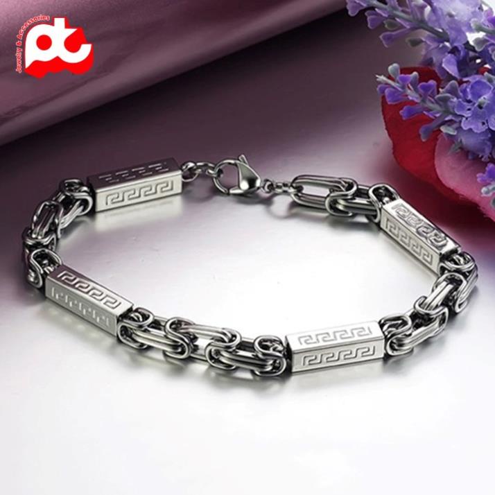Lắc tay titan nam cao cấp đẹp sang trọng thép không gỉ kiểu ziczac dài PT JEWELRY kích cỡ 7mm màu trắng PTLTNA94