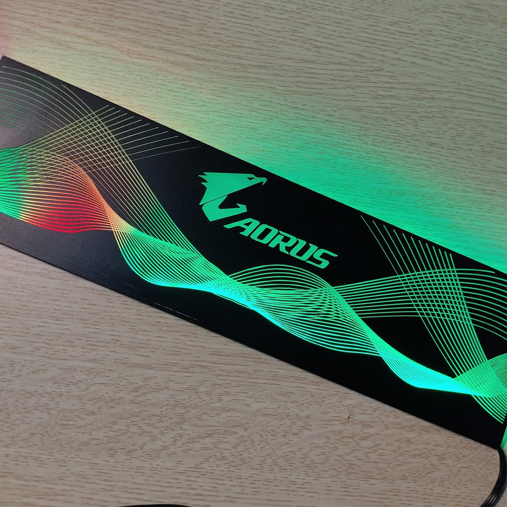 Tấm che nguồn PC Led RGB 5v ARGB logo Aorus, đồng bộ màu Hub Coolmoon, hình sóng vô cực 95