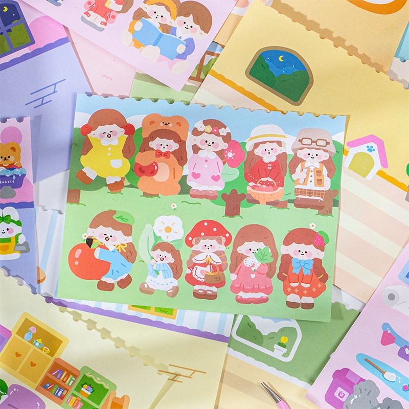 Bộ 30 Sticker Dán Trang Trí Sổ Hình Cô Gái Hoạt Hình 4 Kiểu Khác Nhau