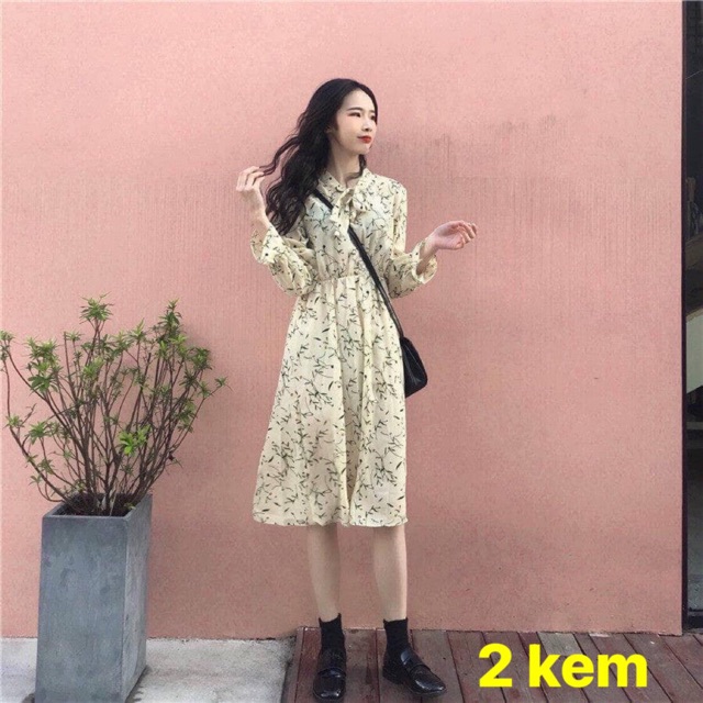 FREESHIP Đầm hoa nhí / váy hoa nhí ulzzang dài cổ nơ quảng châu (ảnh thật cuối) | BigBuy360 - bigbuy360.vn