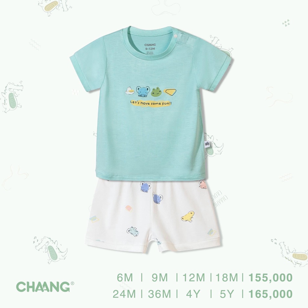 Bộ cộc tay cài vai CHAANG vải cotton bé trai bé gái mỏng hè mát