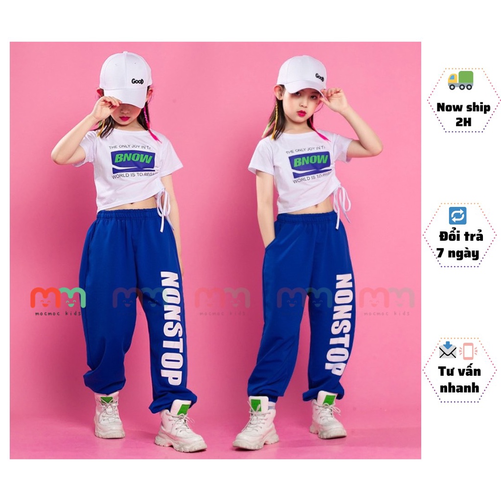 Set thể thao bé gái size đại áo croptop dây rút phối quần jogger cá tính thun cotton mềm mịn co dãn cho bé 9kg đến 54kg