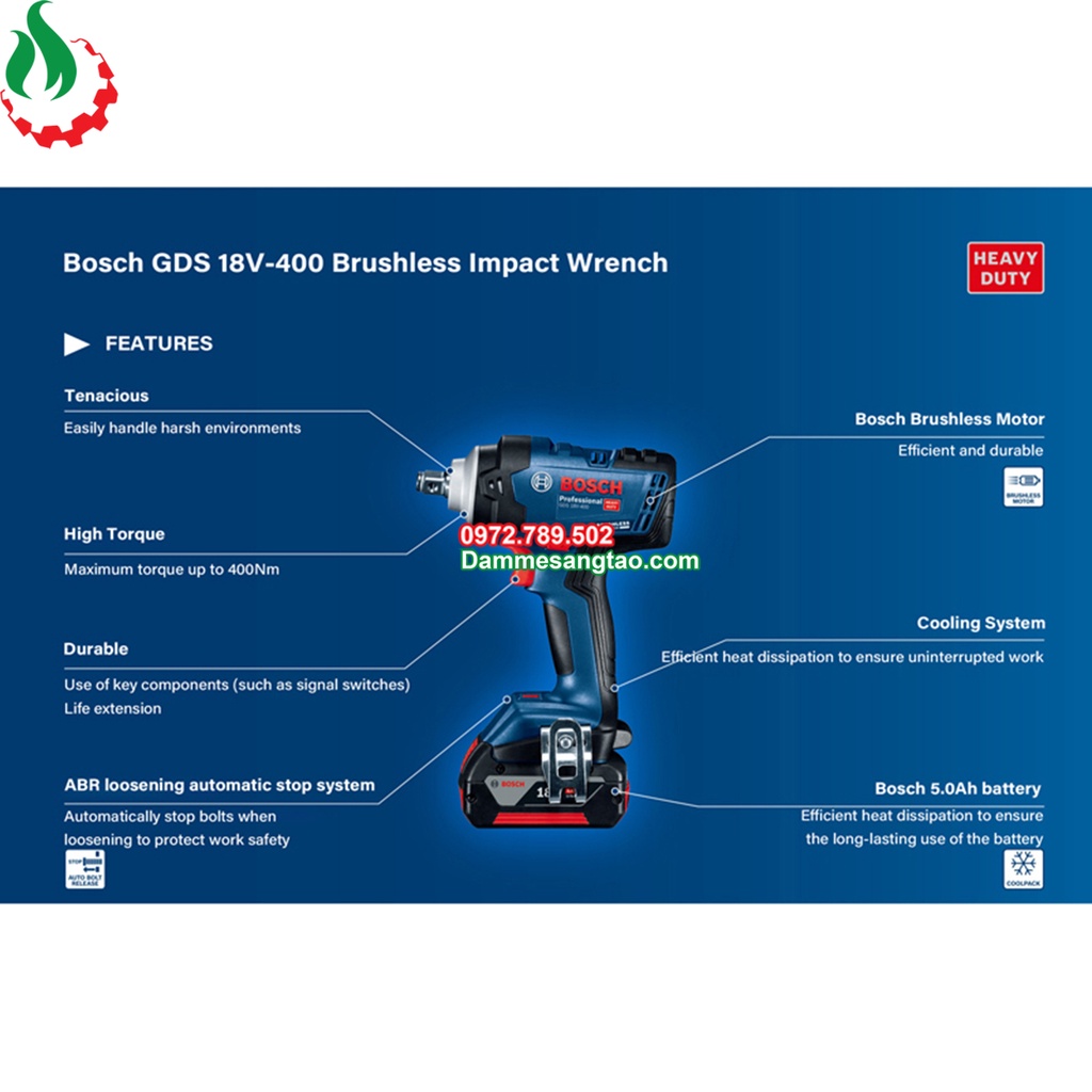Thân máy siết bulong dùng pin Bosch 18V GDS 18V-400
