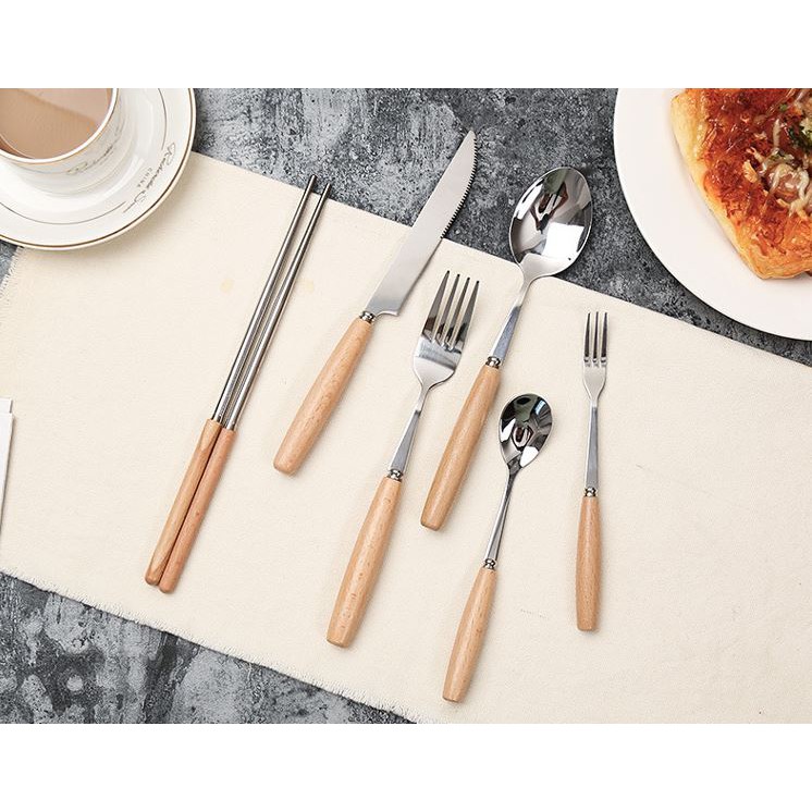 Bộ dao dĩa đũa thìa cán gỗ nhập khẩu Z01 | BigBuy360 - bigbuy360.vn