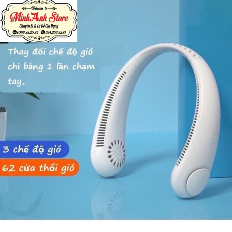 Quạt mini đeo cổ không cánh Parrot thổi rộng 360 độ mát mẻ dễ chịu, có thể sử dụng trong 10h_BH 12 tháng.