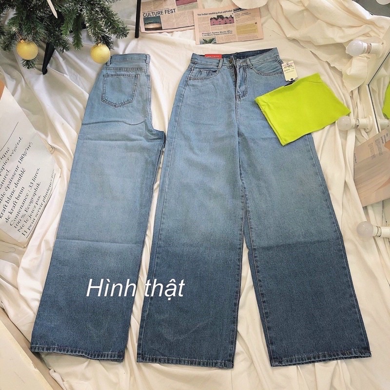 Quần jeans ống rộng lưng siêu cao Mã 5032, quần bò baggy ống rộng lưng cao phối màu, phai màu - J05J
