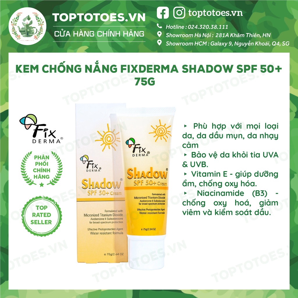 [Mã SKAMPUSH11 giảm 10% đơn 200k] Kem chống nắng Fixderma Shadow SPF 50+ 75g [NHẬP KHẨU CHÍNH HÃNG 100%]