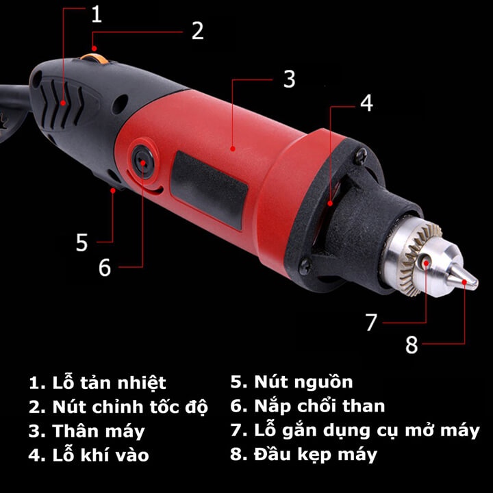 Máy mài cầm tay mài khuôn mài khắc đa năng mini nhỏ gọn - Tặng kèm 2 chổi than
