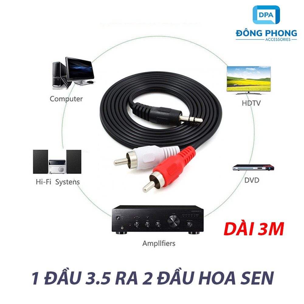 Dây Loa 1 Đầu 3.5 Ra 2 Đầu Hoa Sen Dài 3 Mét