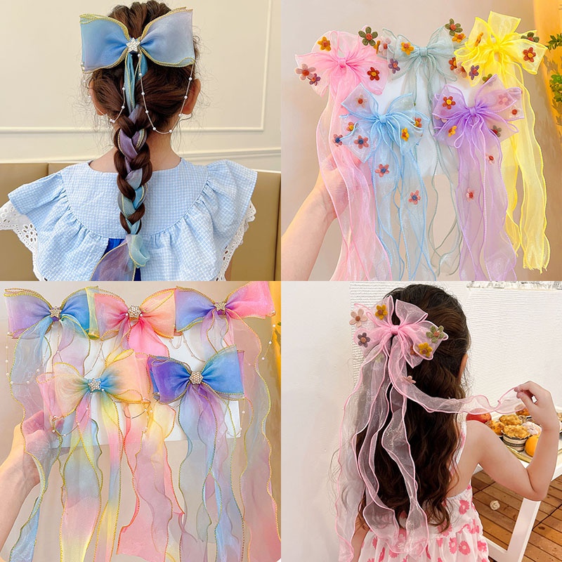 Kẹp Tóc Nơ Ruy Băng Dài Dễ Thương Cho Bé Gái