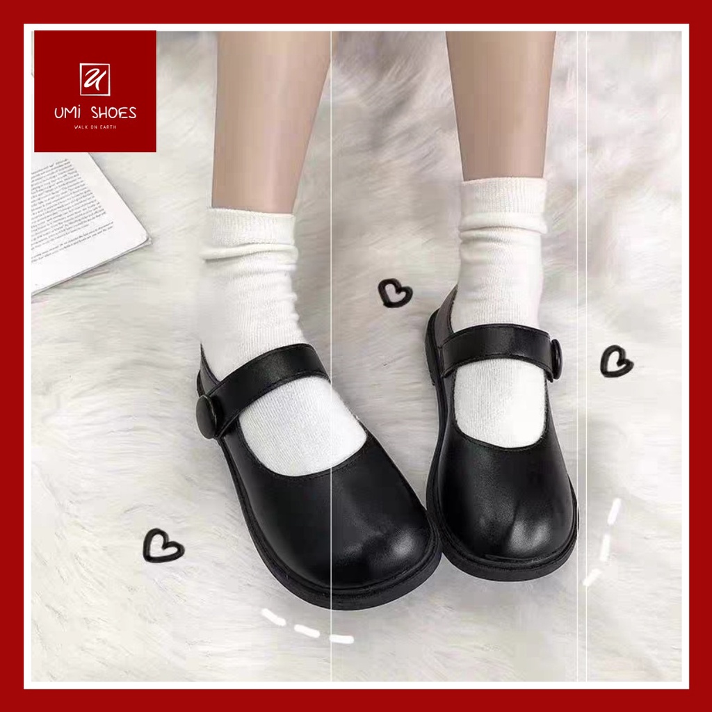 [MẪU MỚI] Giày búp bê nữ Japan retro quai cài ngang nút gỗ thời trang đơn giản màu đen/kem cute xinh đẹp bền mới