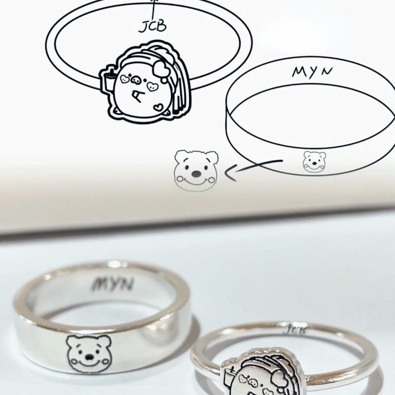 Nhẫn cặp đôi hoạt hình Winnie the Pooh dễ thương mở nhẫn thời trang