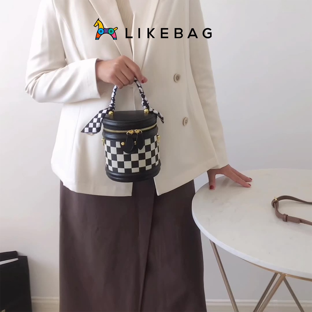 Túi xách đeo vai nữ thời trang LIKEBAG kẻ caro hình trụ đa năng chính hãng 210XK6850-3 - LIBAGI