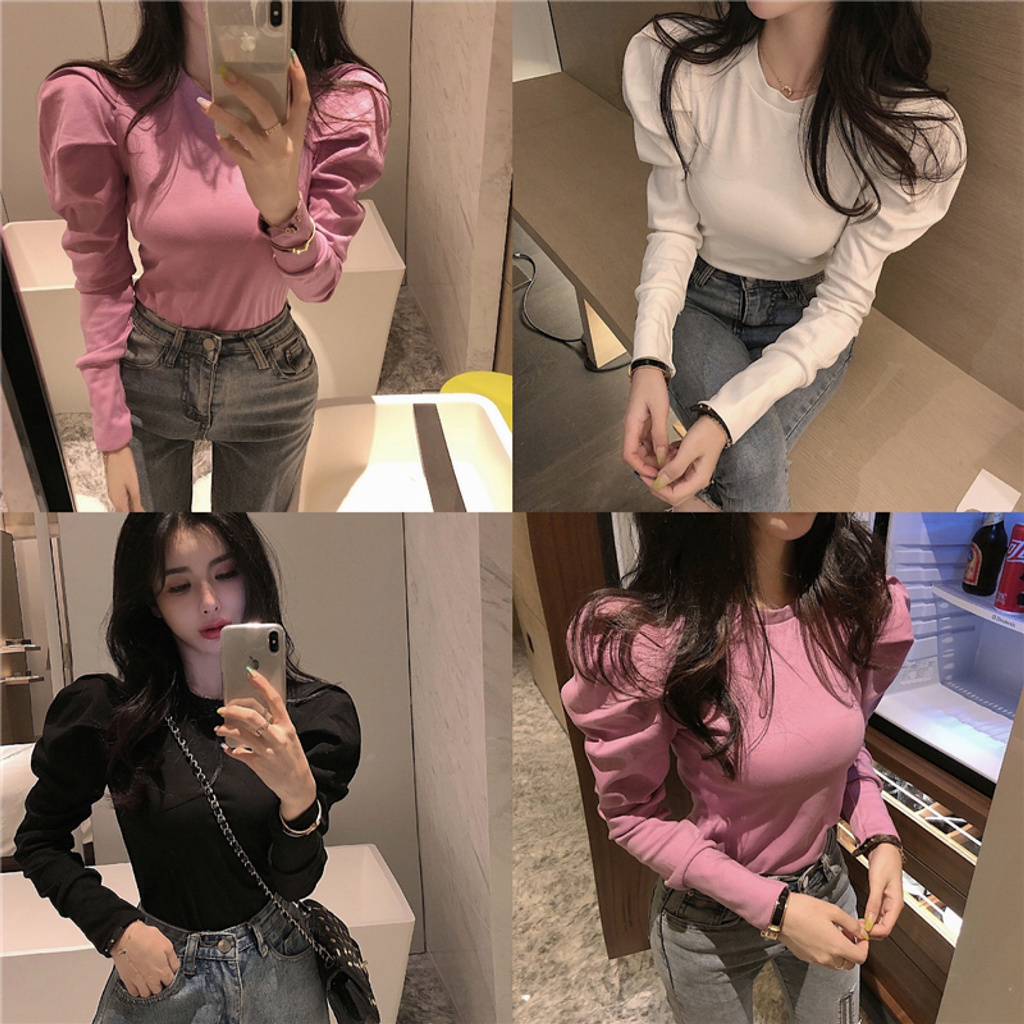 IELGY Áo Mặc Lót Đi Lại Áo Thun Nữ Dài Tay Dáng Ôm Cổ Tròn Thời Trang Màu Trắng Màu Trơn-168